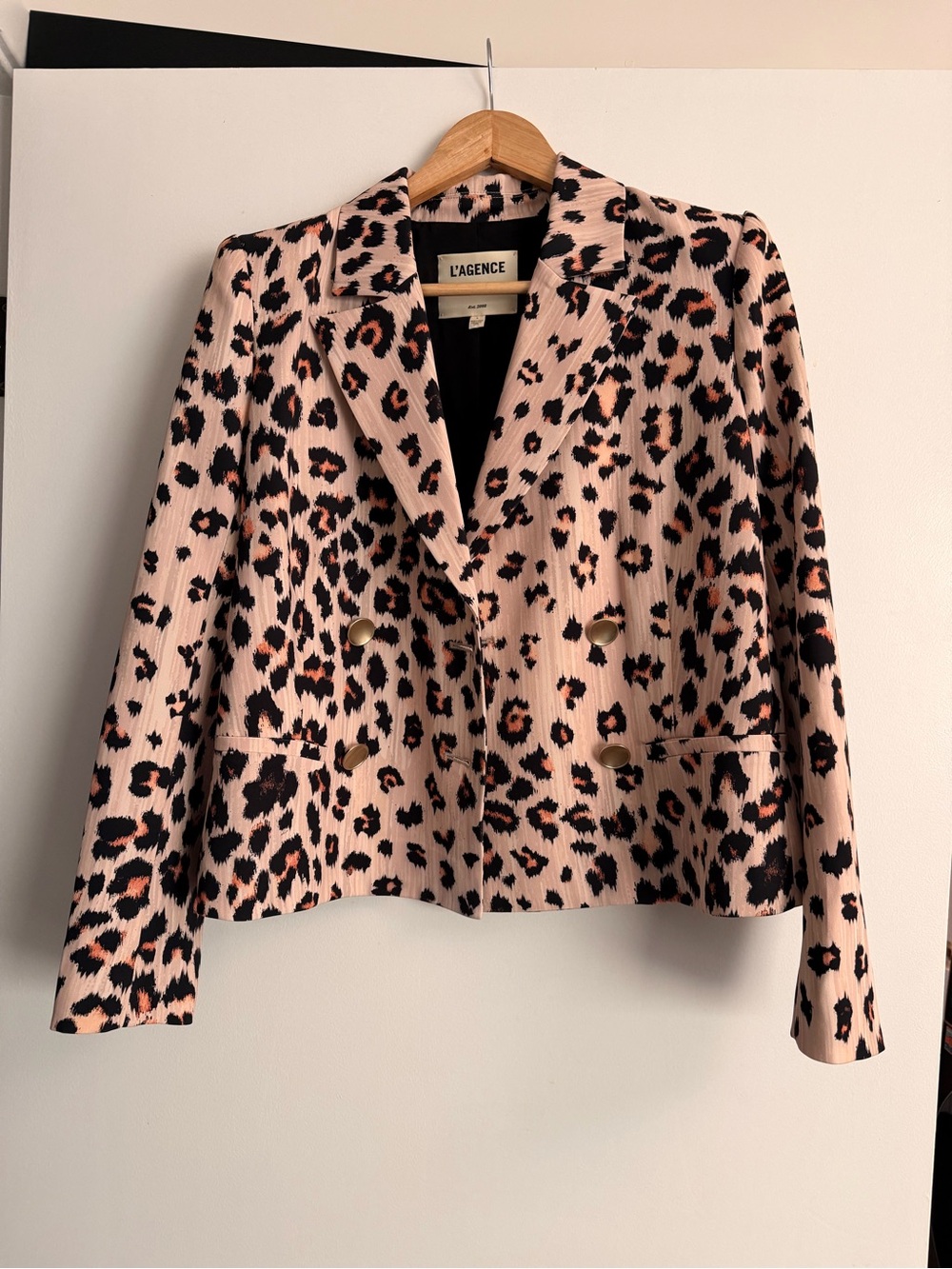 L'AGENCE Blush Pink Leopard Atmore Double-Breasted Blazer
